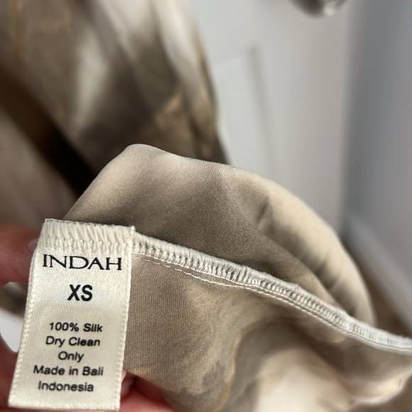 INDAH Silk Tan Brown Maxi Dress Strapless Tie Dye Size XS $180 - Picture 9 of 9